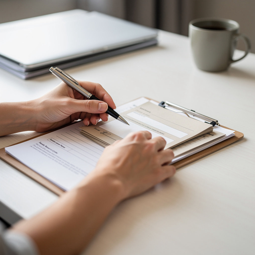 National City Collaborative Family Resource Center West advisor helping a client with eligibility paperwork at Kimball School